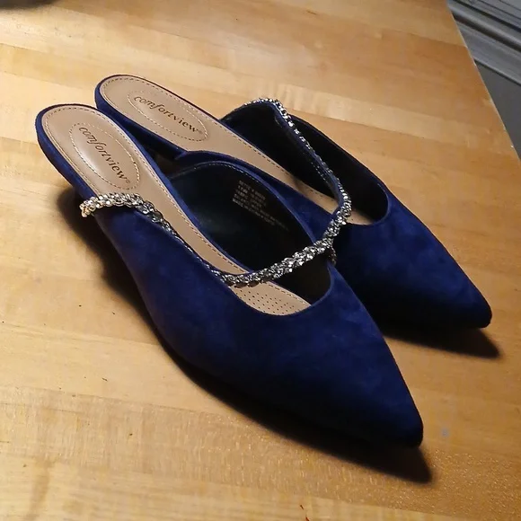 Comfortview Bette Slip On Mules Kitten Heels Rhinestone Trim Size 11 - Picture 2 of 4